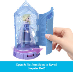 Mattel Disney Frozen Spin Surprise interior spins via thumb wheel for repeated reveals.