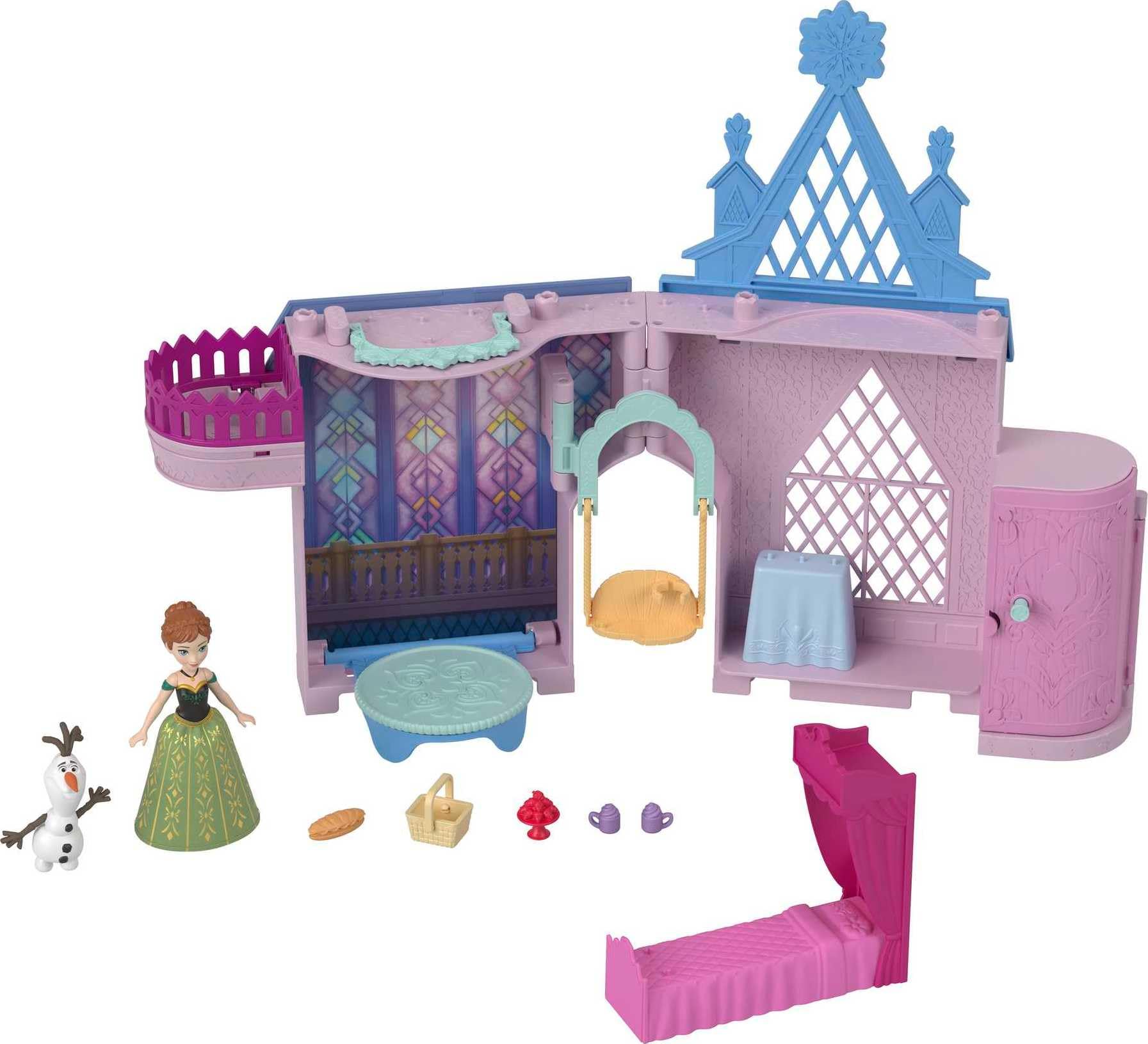 Mattel Disney Frozen Storytime Stackers Anna's Arendelle Castle front view for on the go imaginative play
