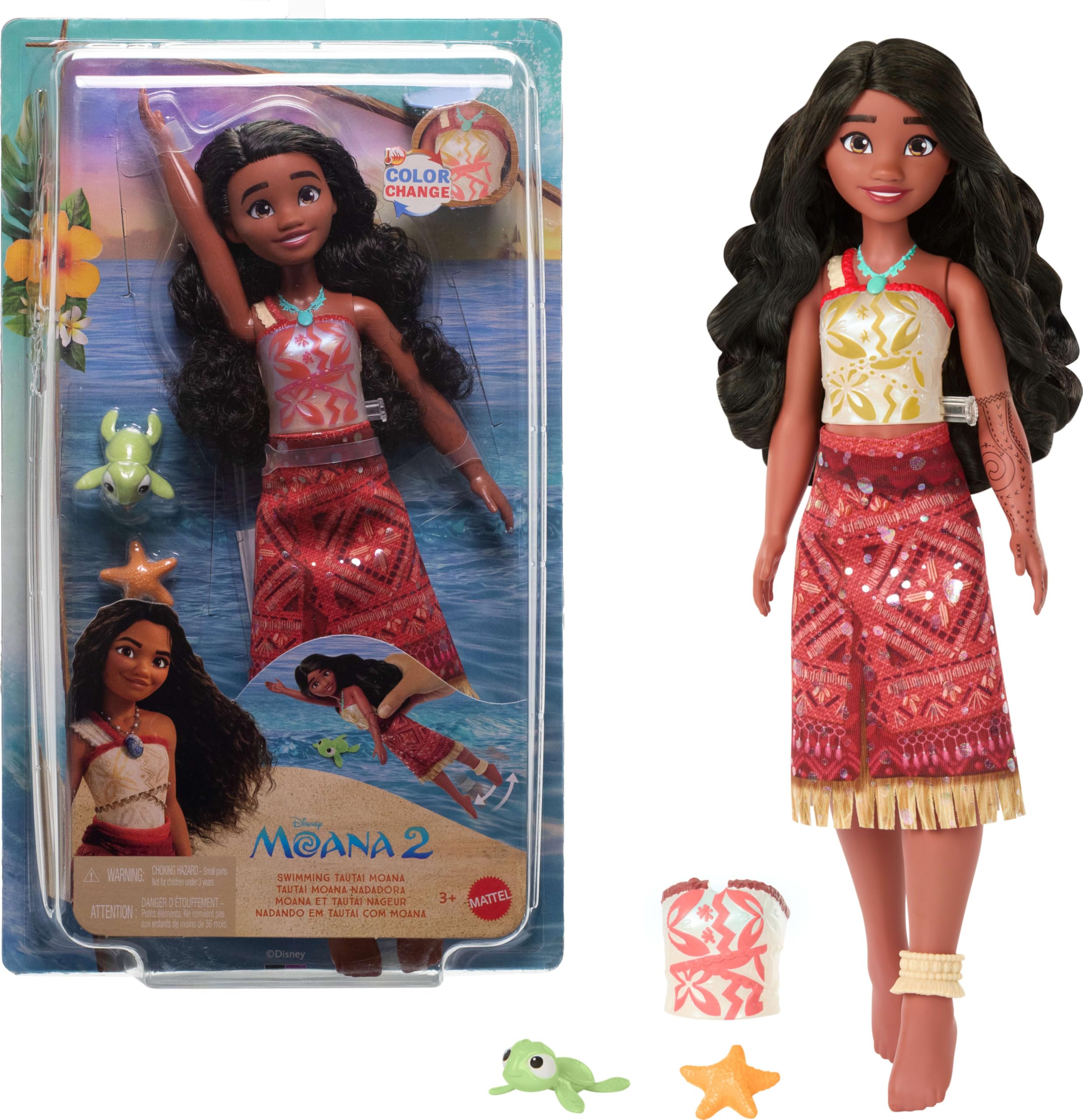 Mattel Disney Moana 2 Swimming Tautai Moana doll – front view for ocean adventures.