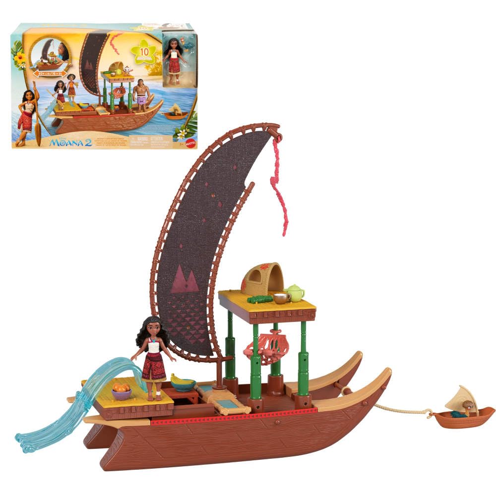 Mattel Disney Moana 2 Adventure Canoe overview for imaginative storytelling on land or sea.
