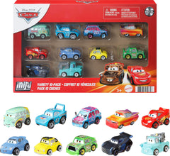 Mattel Disney Pixar Cars 10-pack mini vehicles ready for display and instant collection.