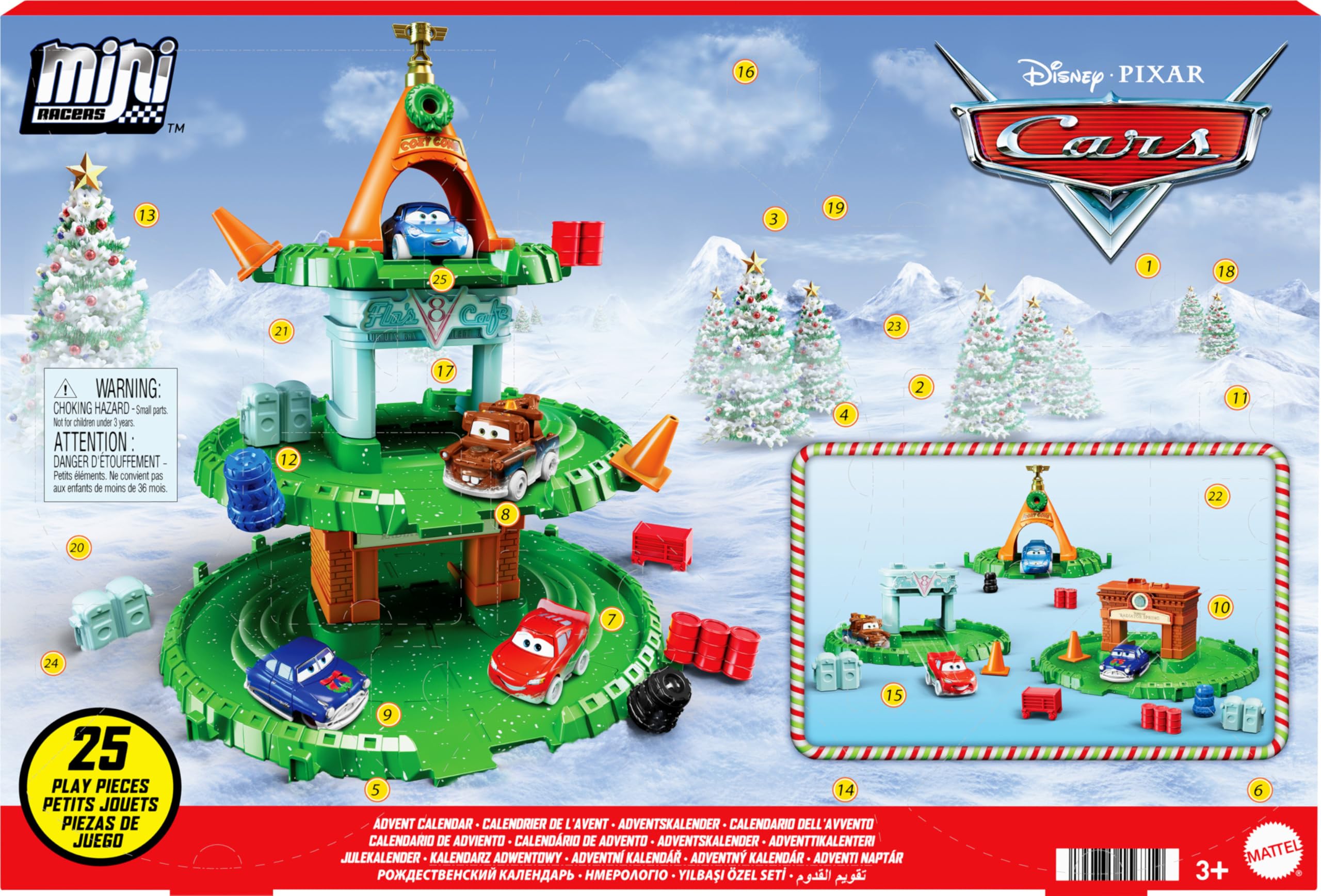 Mattel Disney Pixar Cars Advent Calendar cover showing festive packaging for holiday gifting.