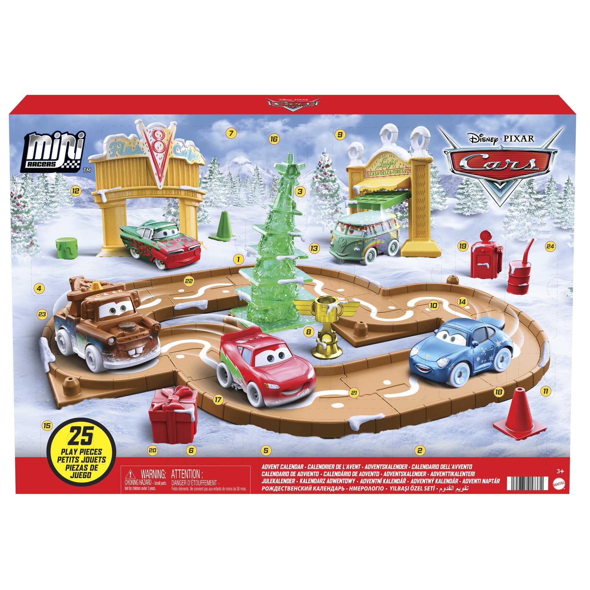 Mattel Disney Cars Advent Calendar front-pack with five mini cars for daily surprises.