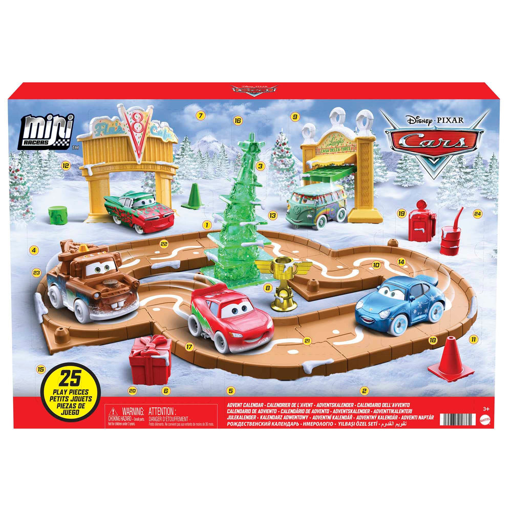 Mattel Disney Cars Advent Calendar front-pack with five mini cars for daily surprises.