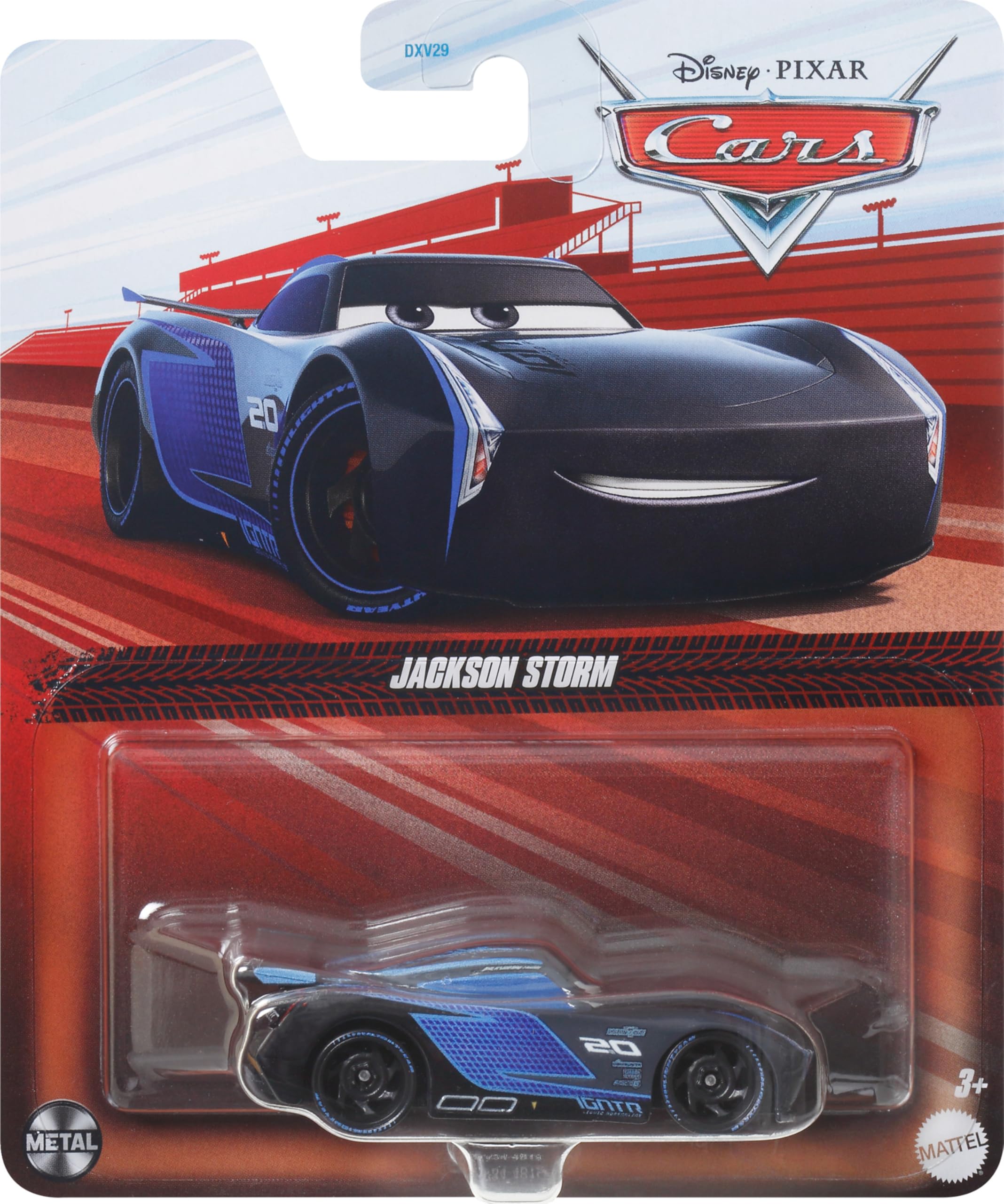 Mattel Disney Pixar Cars Jackson Storm die-cast, display-worthy figure for shelf showcases.