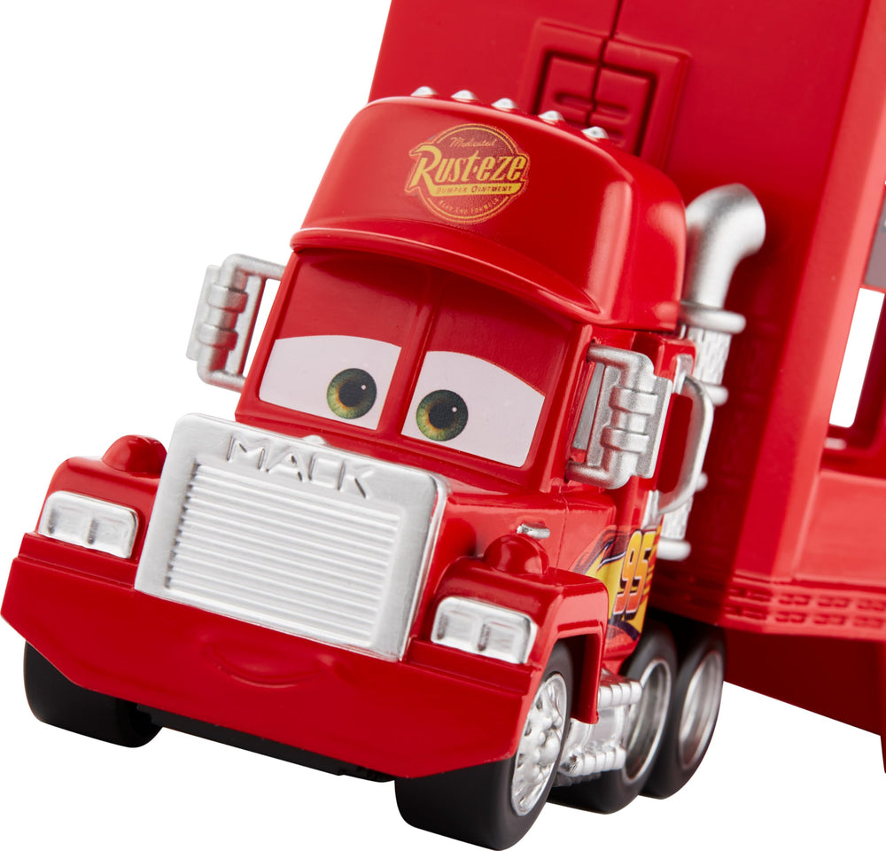 Lightning McQueen mini racer included, ready for immediate race action.