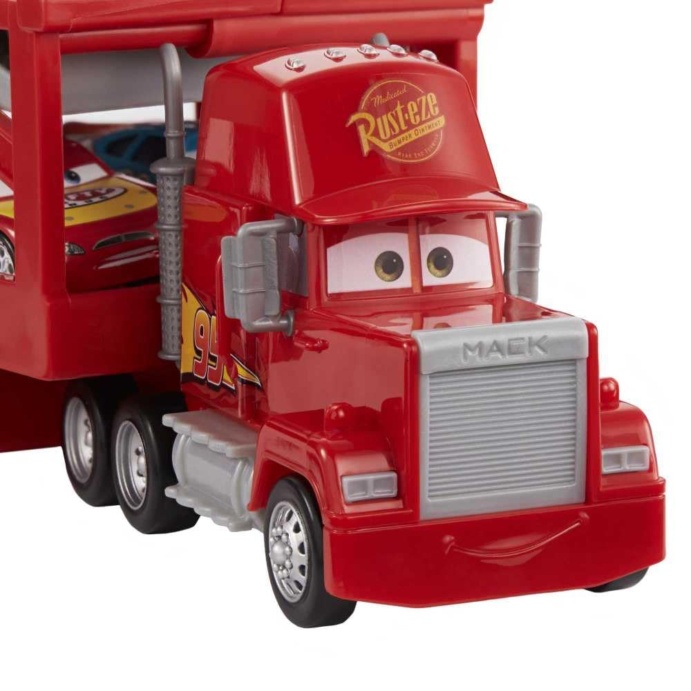 Two-level storage on Mack Hauler holds up to twelve Cars vehicles for extended play.