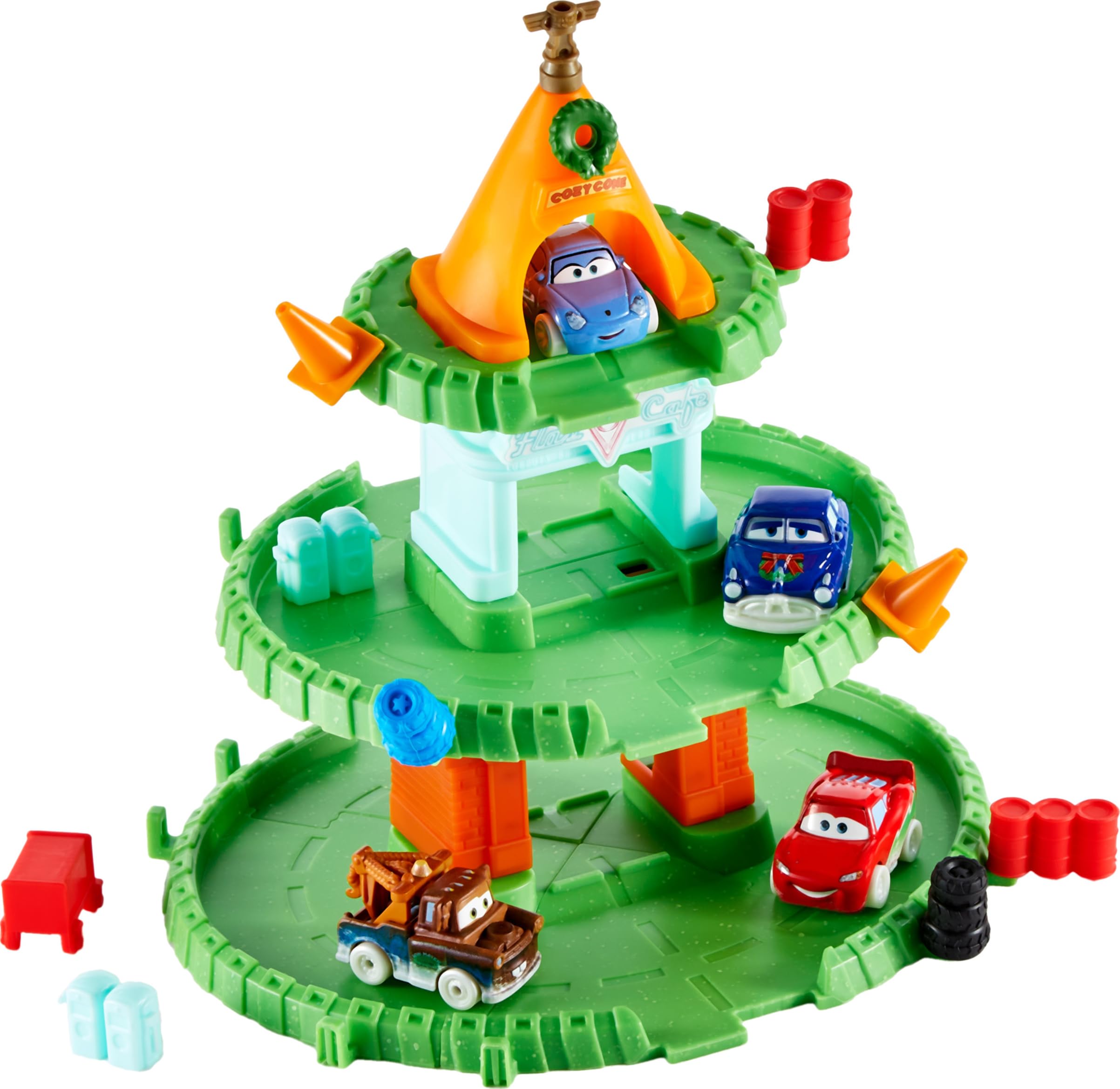 Mattel Disney Pixar Cars mini Doc Hudson with Christmas adornments for storytelling play.