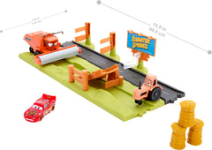 Mattel Disney Pixar Cars out-of-the-box packaging showcases complete playset.
