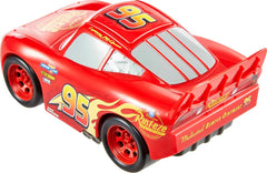 Detail view of Track Talkers Lightning McQueen design and glossy finish for portable play