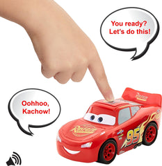 Lightning McQueen Track Talkers car in action with roof press triggering sounds