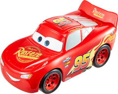 Mattel Track Talkers Lightning McQueen car showing roof button and movie sounds for playtime