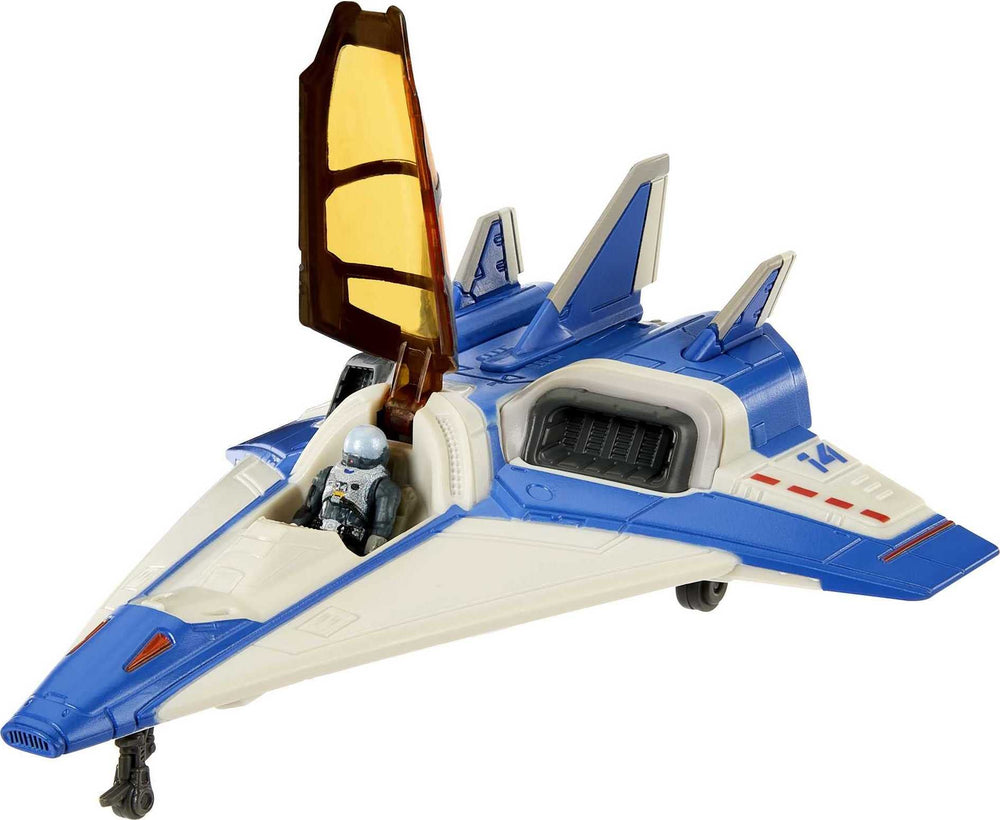 Mattel Hyperspeed XL-14 spaceship with fold-out landing gear for realistic piloting.