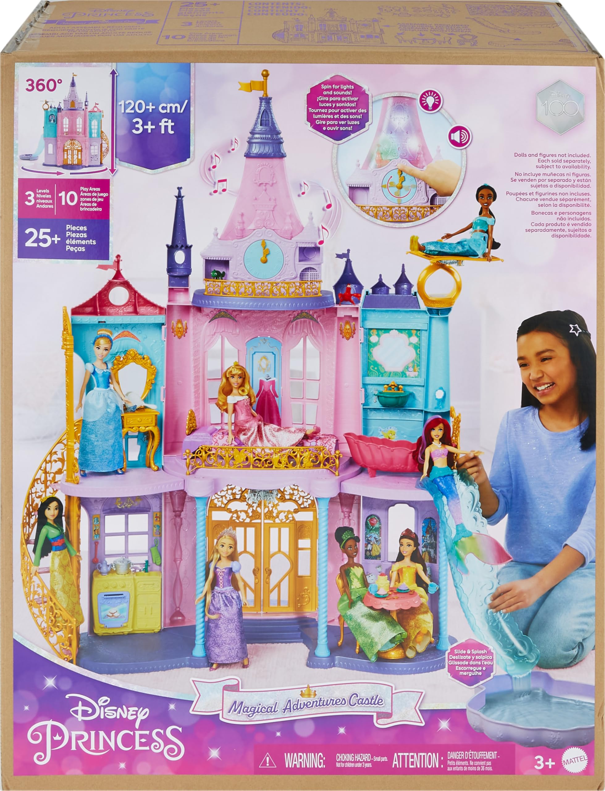 Mattel Disney Princess Ultimate Castle enables 360-degree play with dolls.