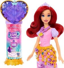 Mattel Ariel Jewel Reveal doll with heart gem box and accessories for imaginative play.