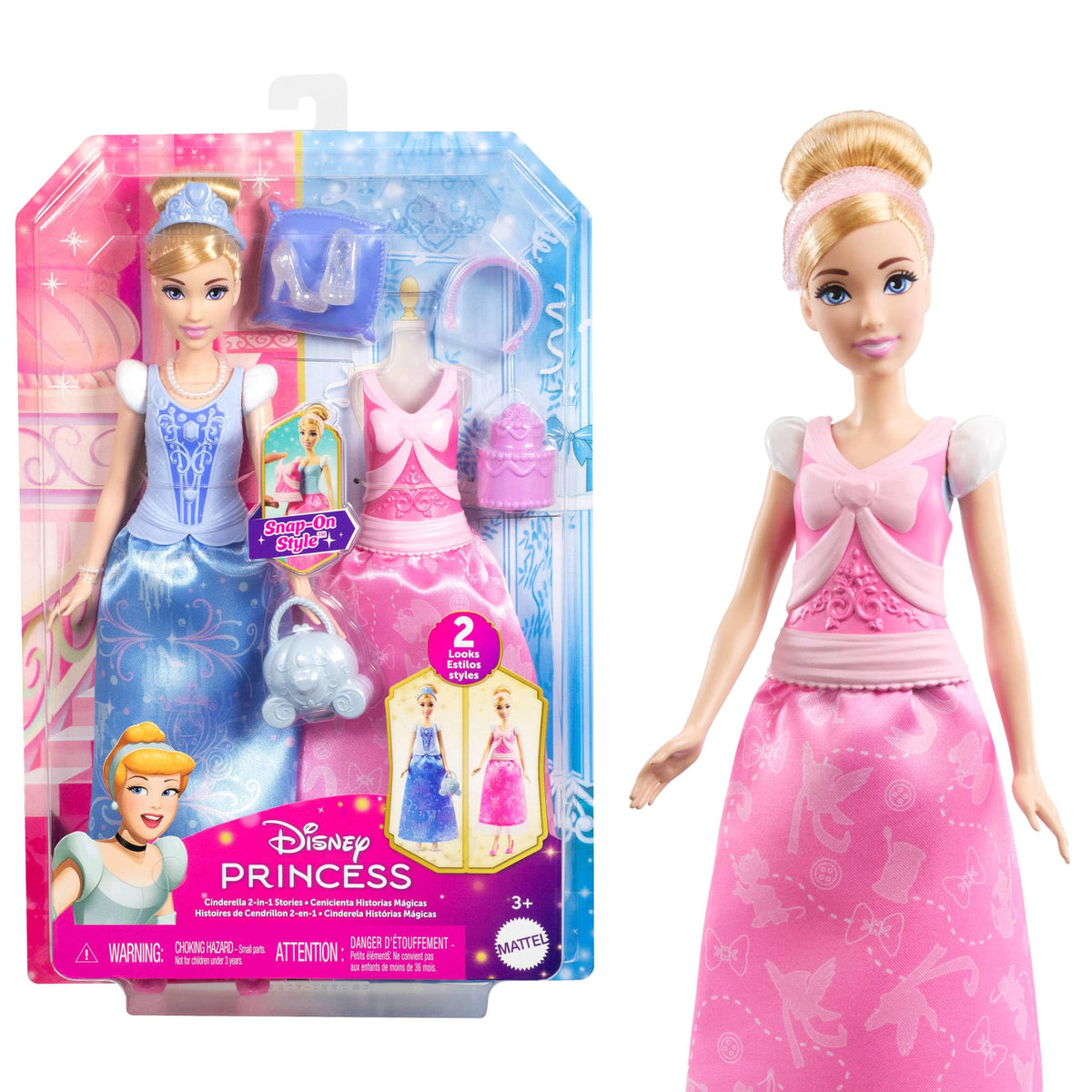 Mattel Cinderella ball-look doll with snap-on bodice for two-story play sessions