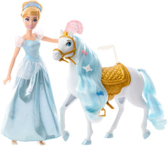 Mattel Cinderella doll in blue dress for imaginative play in the Disney Princess line.
