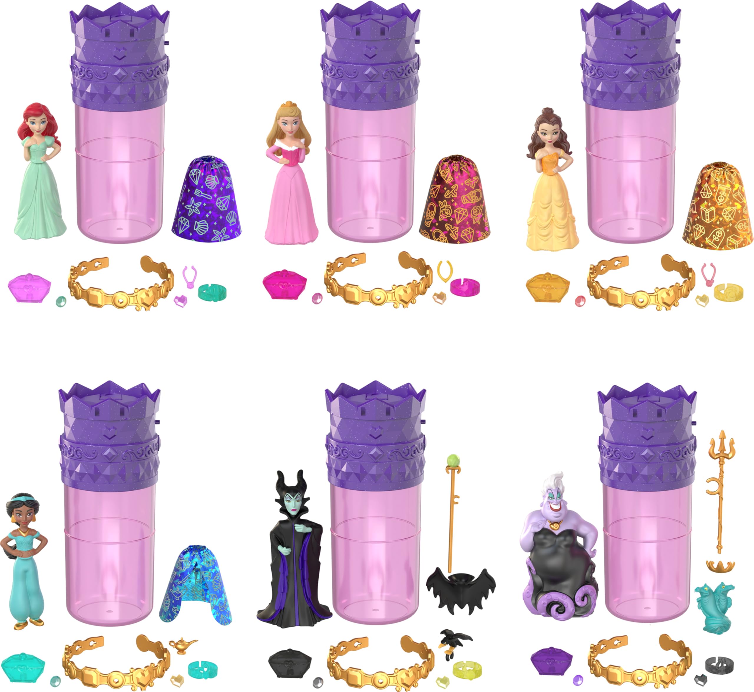 Mattel Disney Princess Color Reveal doll emerging from a mystery tube, ideal for imaginative unboxing.