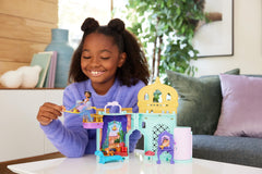 Mattel Disney Jasmine castle open layout shows multiple play areas for role play
