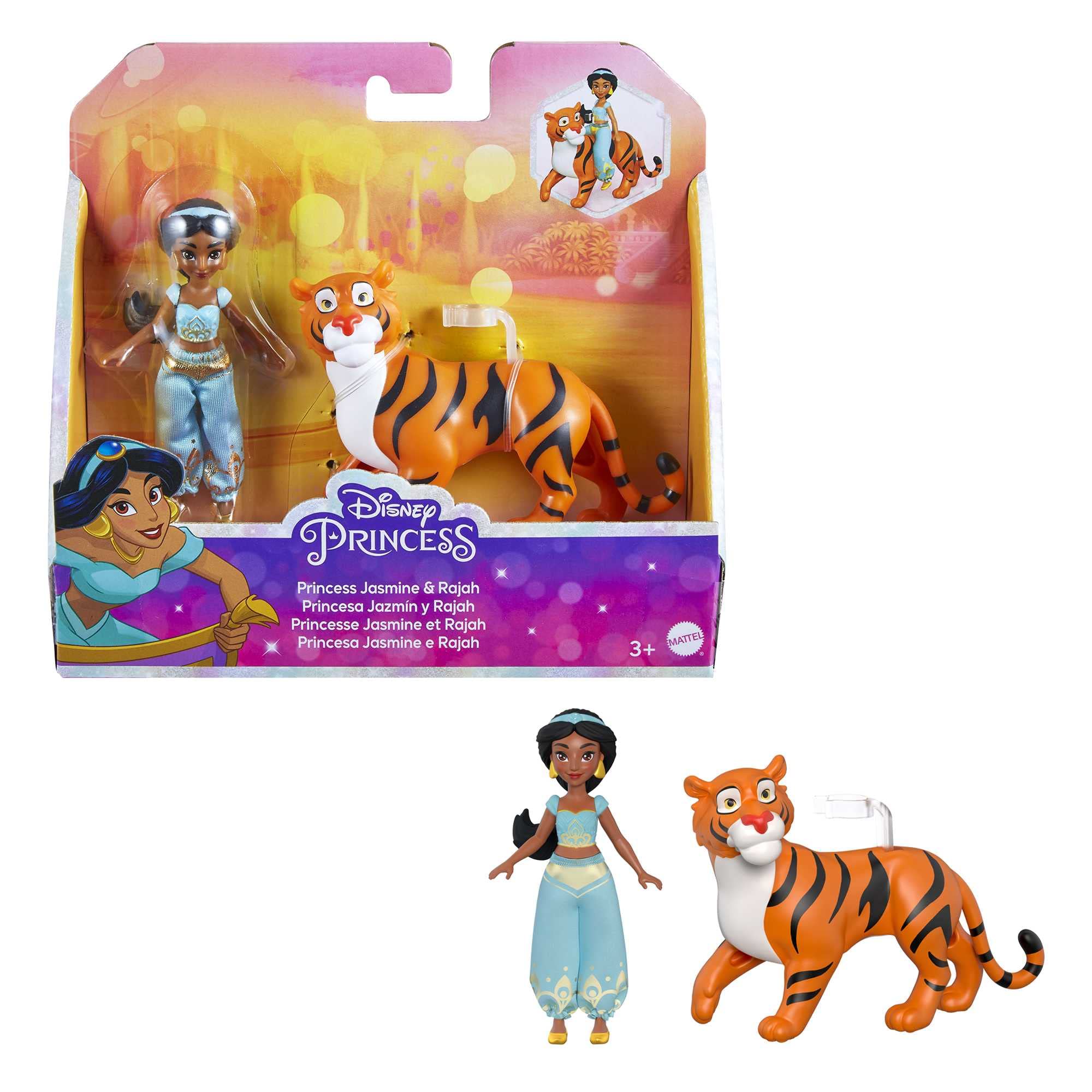 Mattel Disney Jasmine small doll with Rajah seat, ideal for imaginative play.