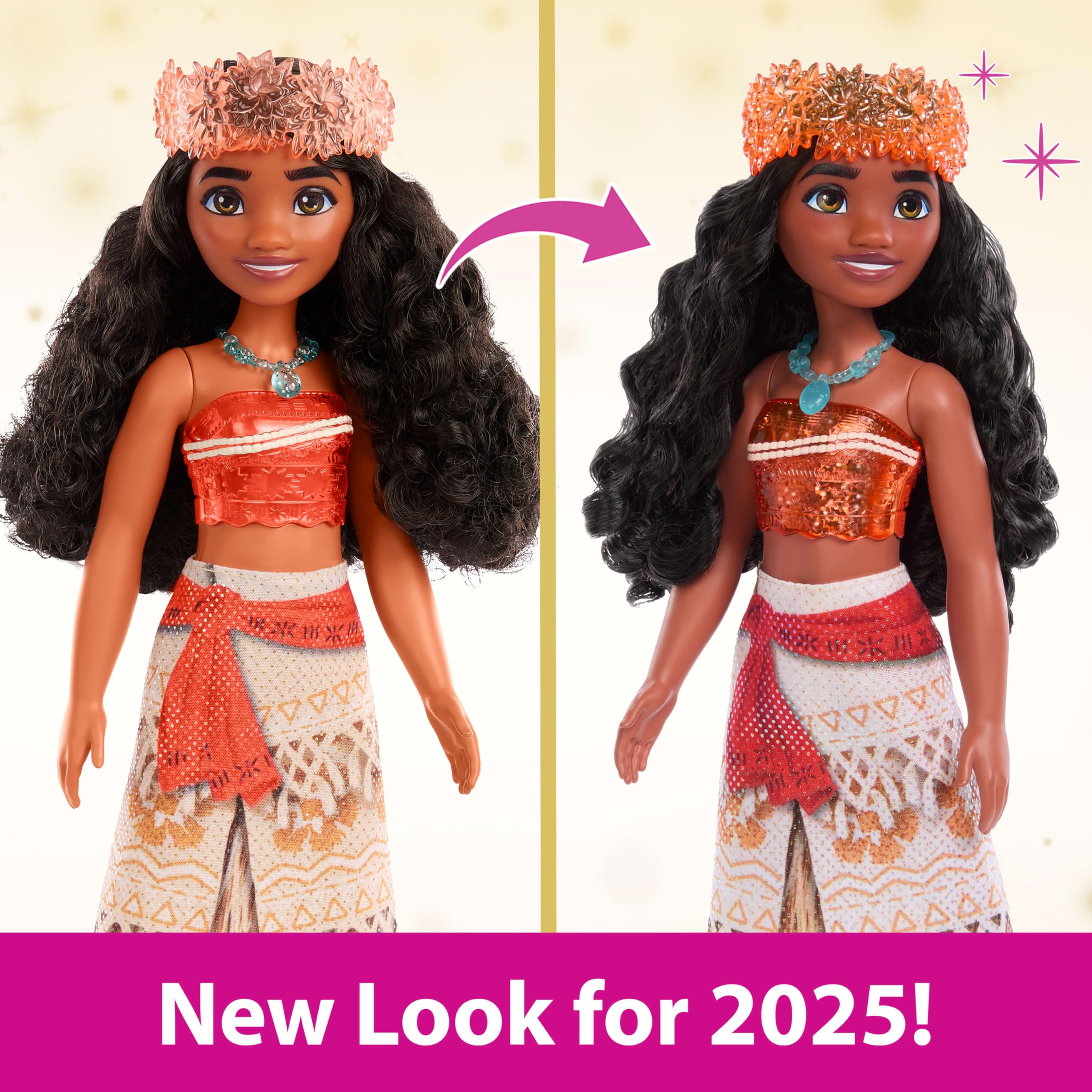 Mattel Moana doll with removable headband for accessorizing storytelling looks.