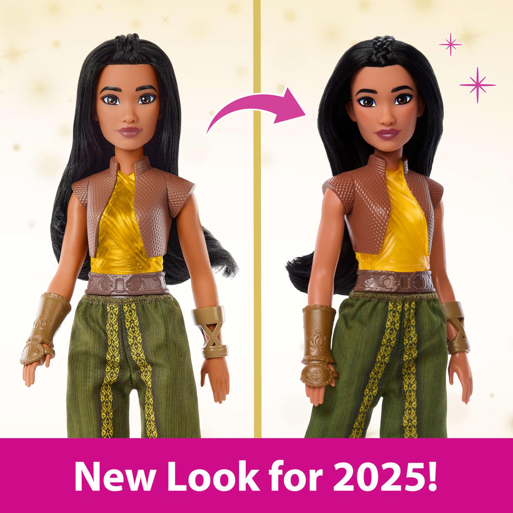 Mattel Raya doll with removable boots for quick outfit changes.