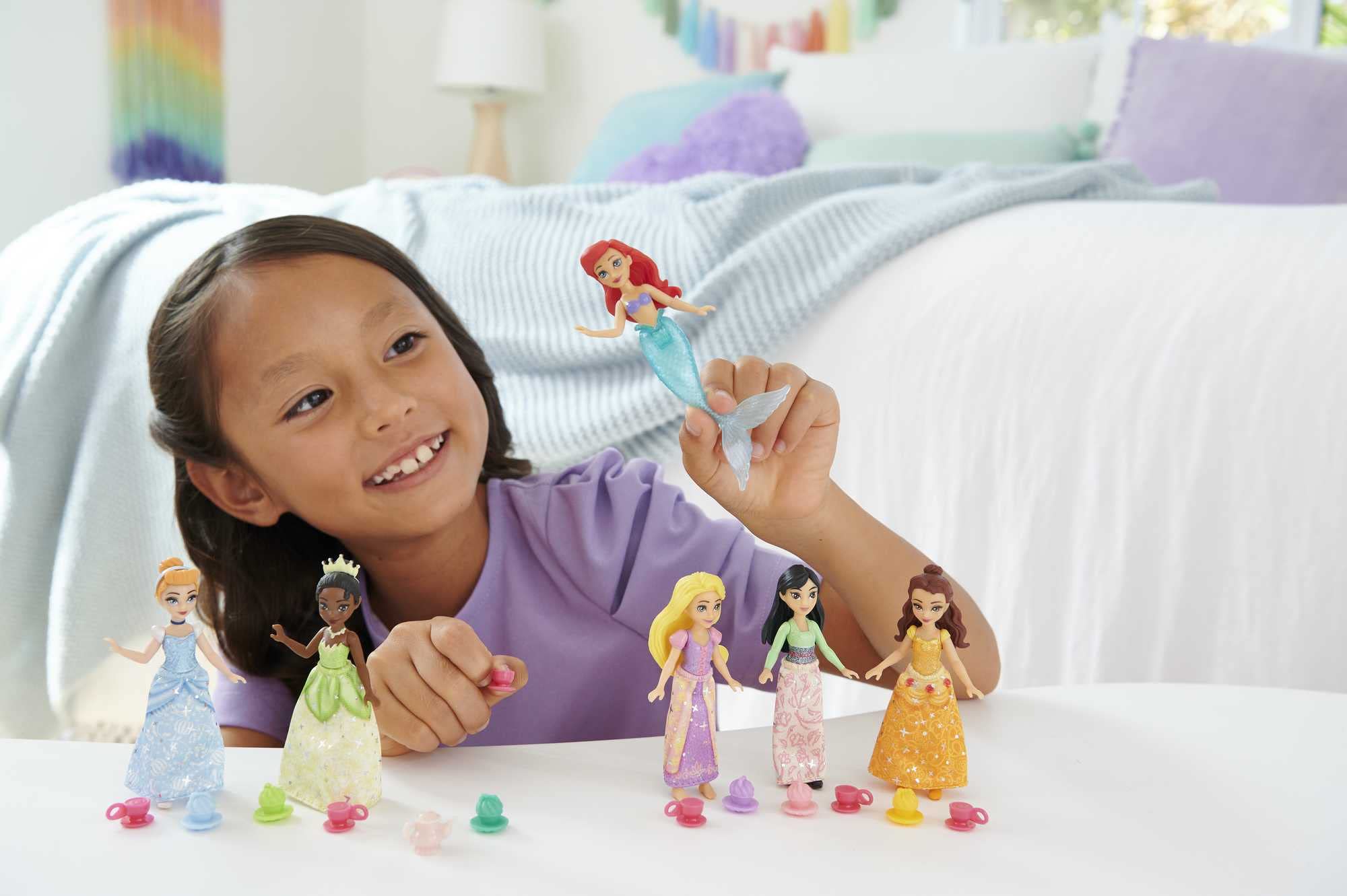 Mattel Disney Princess tea set with pot and cups for gentle storytelling.