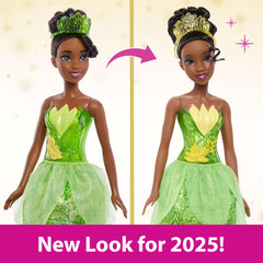 Mattel Disney Princess Tiana doll wearing tiara for dress-up adventures