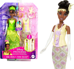 Mattel Disney Princess Tiana doll with two looks for imaginative storytelling.