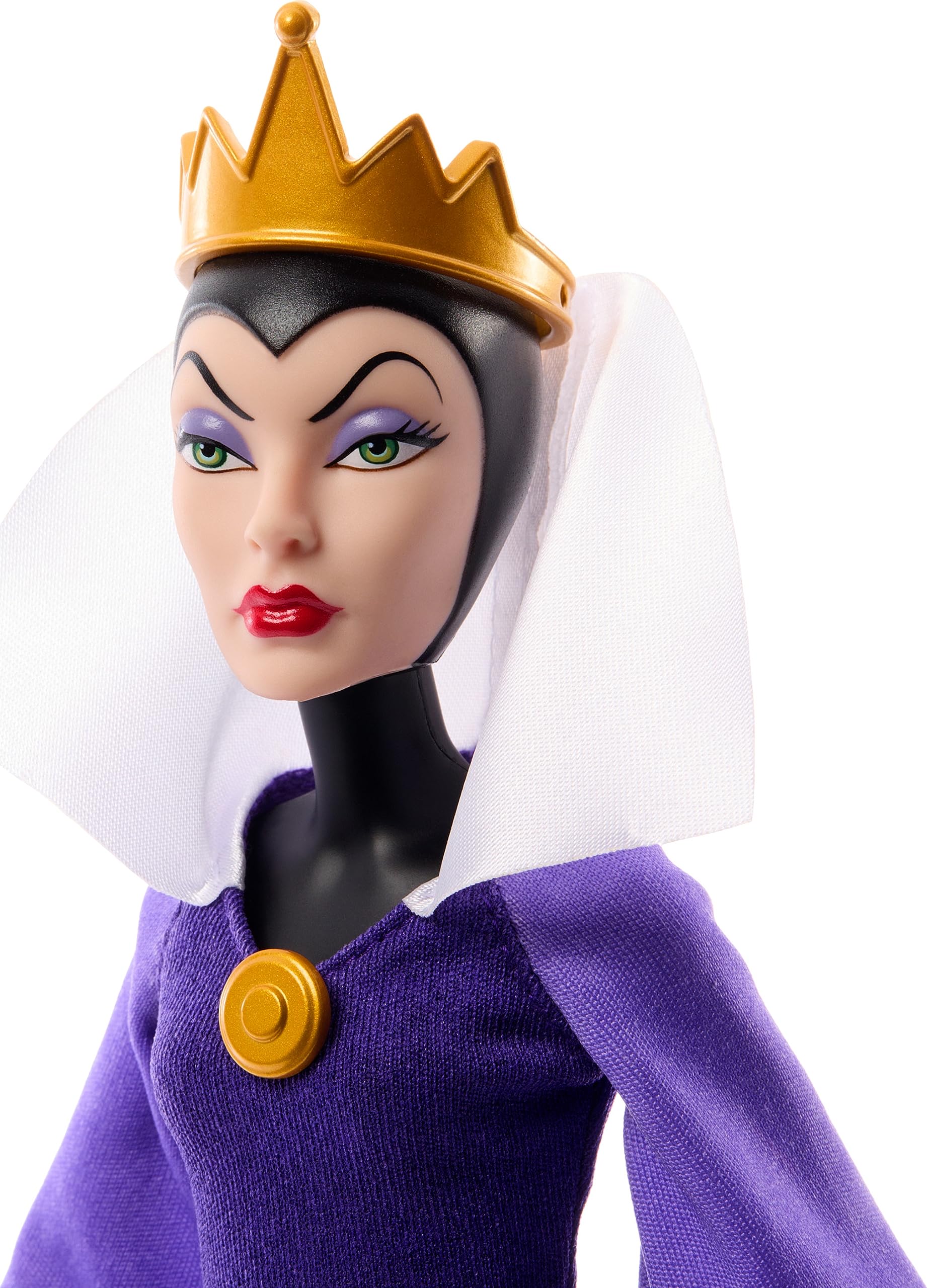 Mattel Disney Evil Queen doll closeup highlighting regal detail for collections