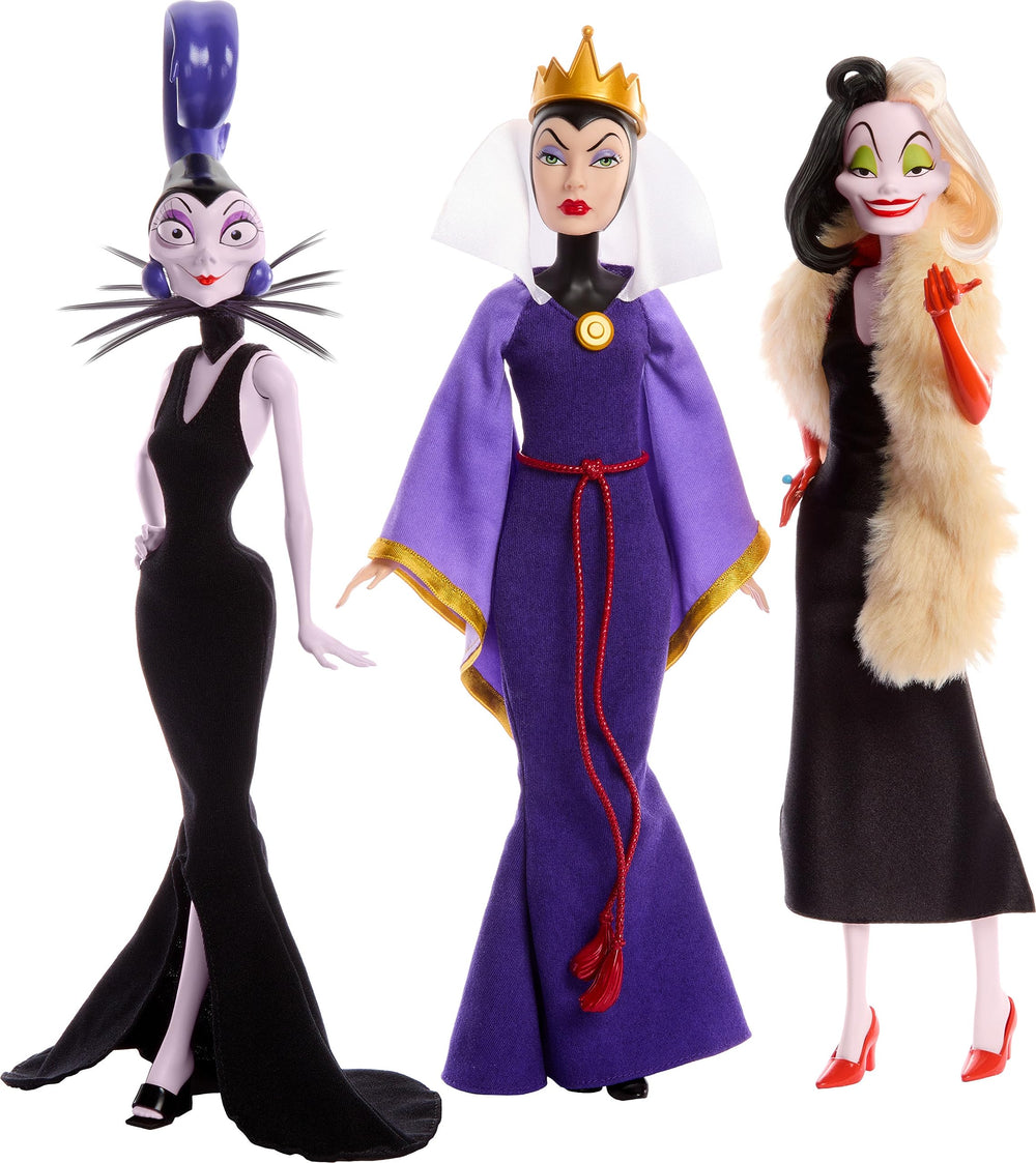 Mattel Disney Yzma doll in black slinky gown with purple headpiece, great for imaginative use
