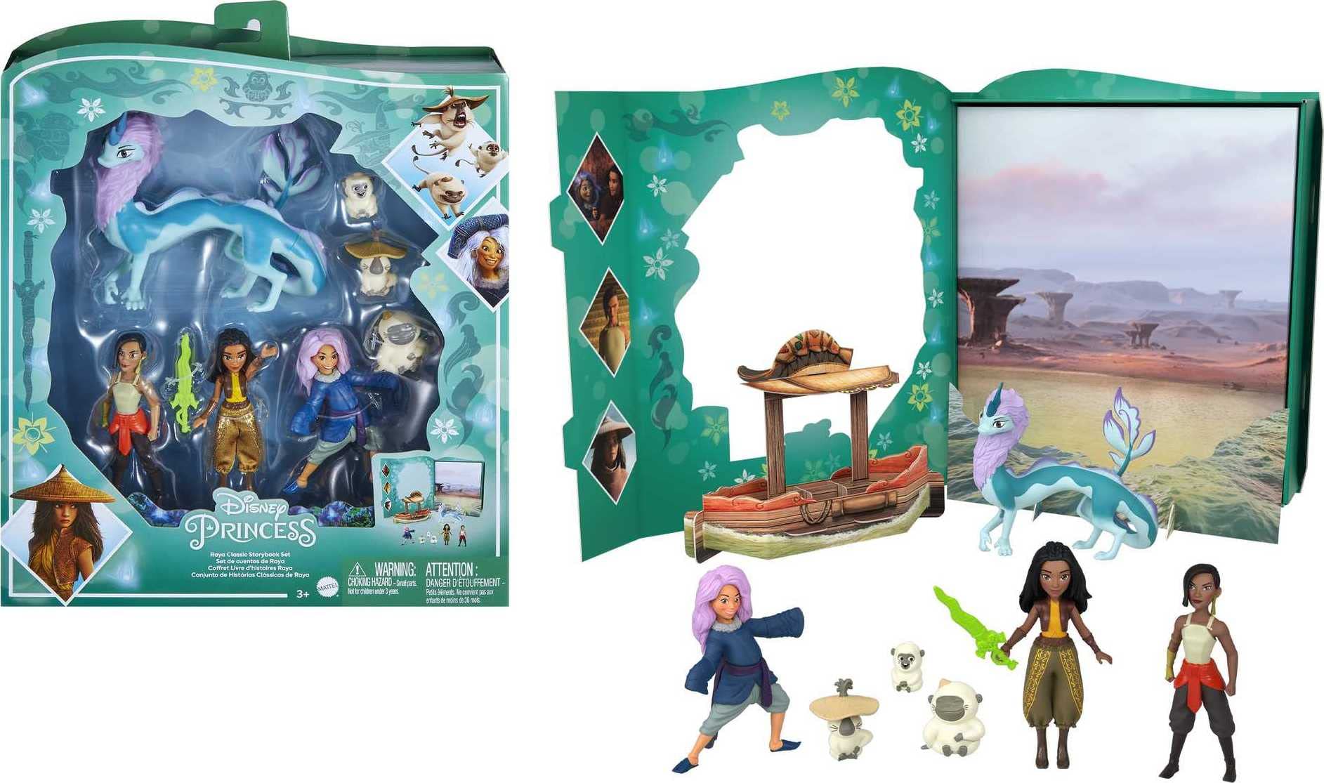 Mattel Raya Storybook Set package enables immersive play and storytelling adventures.