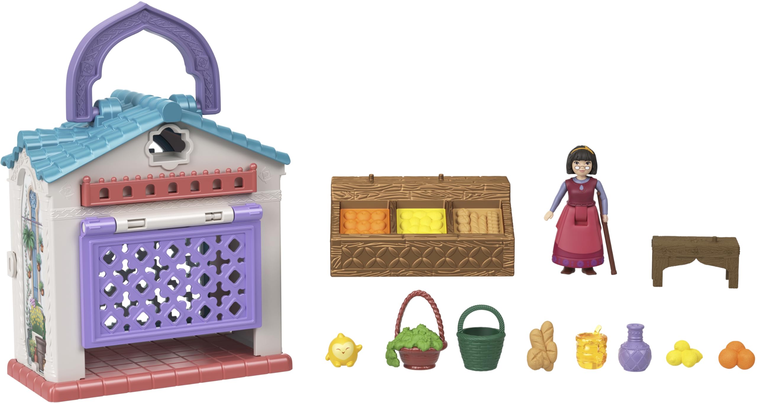 Groceries on shelves inspire pretend market transactions