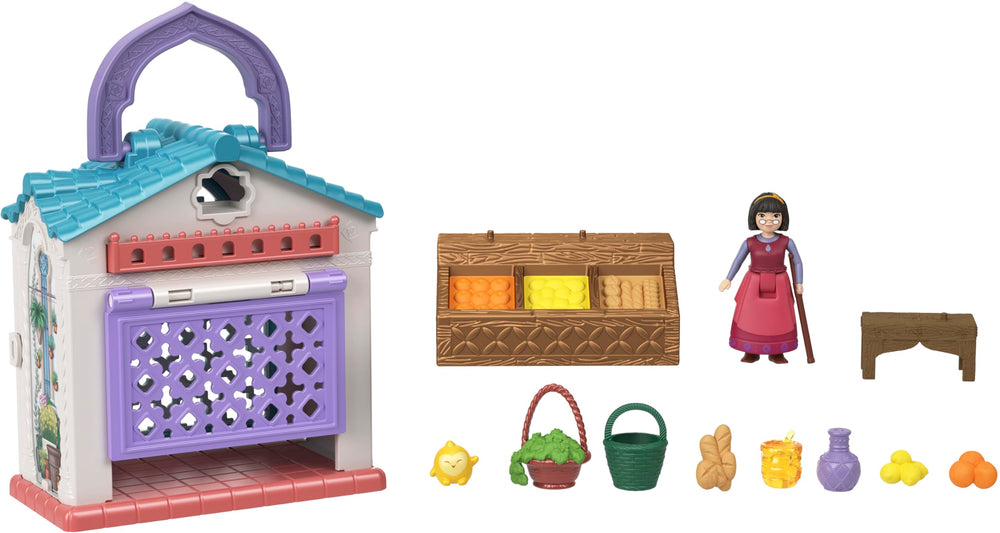 Groceries on shelves inspire pretend market transactions
