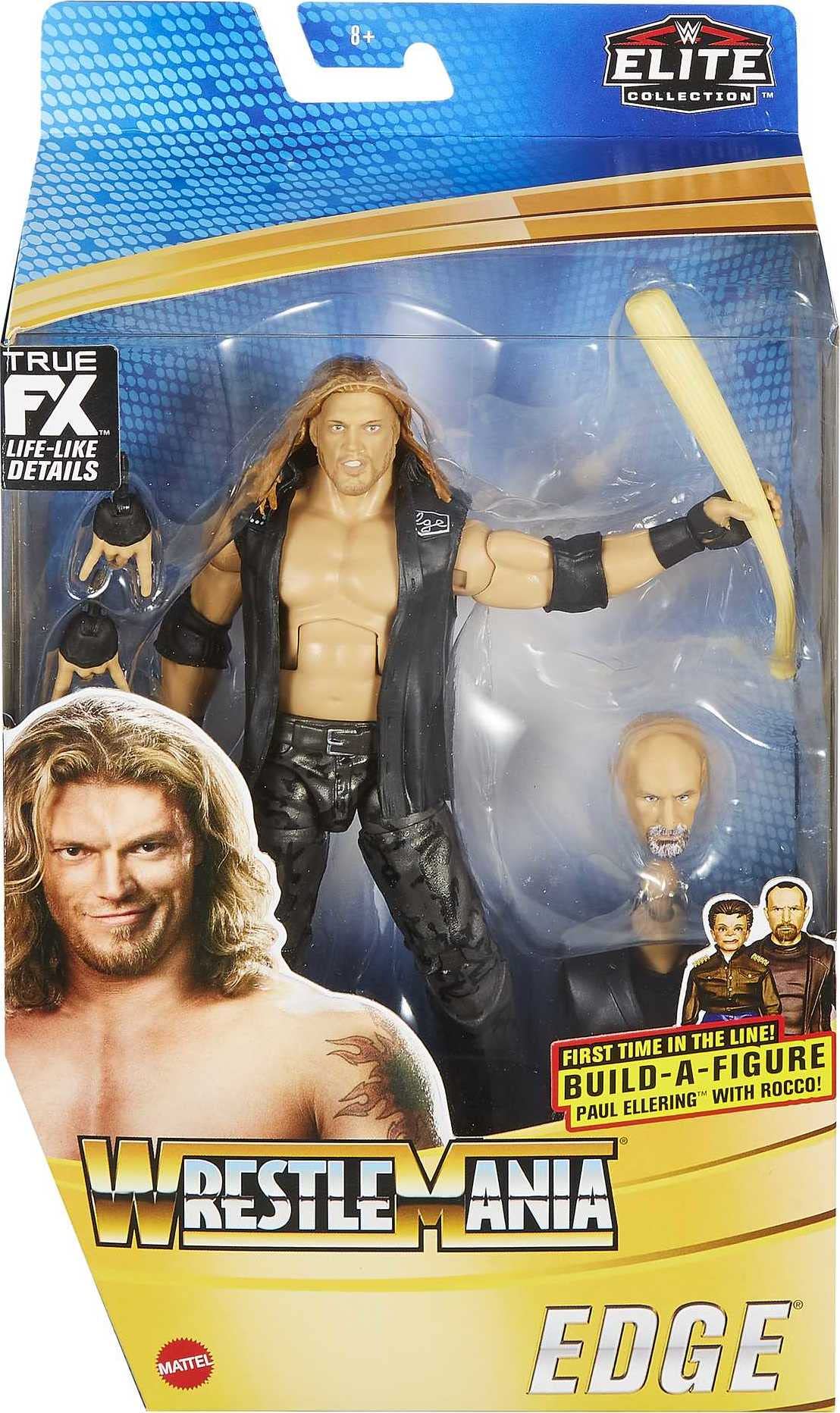 Mattel Edge WrestleMania Elite packaging highlights collectible display options.