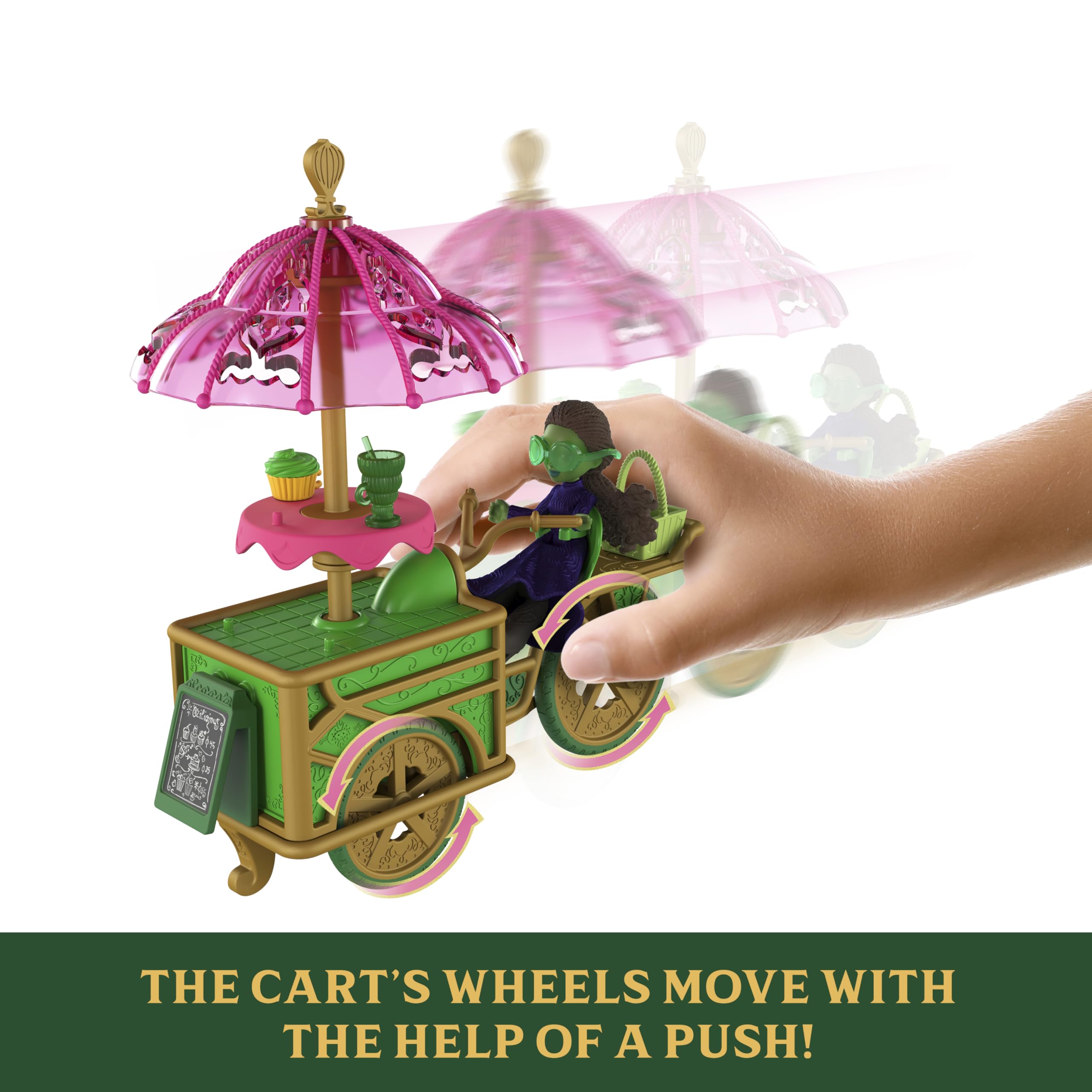 Mattel Elphaba 2.75-inch doll rides the cart for city storytelling