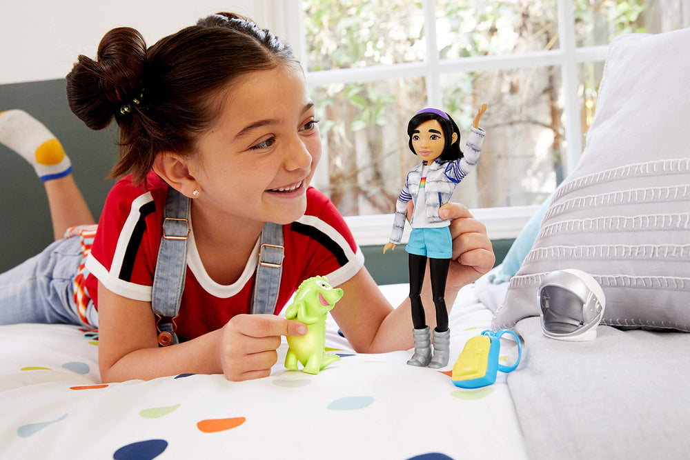 Mattel Fei Fei doll with astronaut helmet for space themed storytelling.