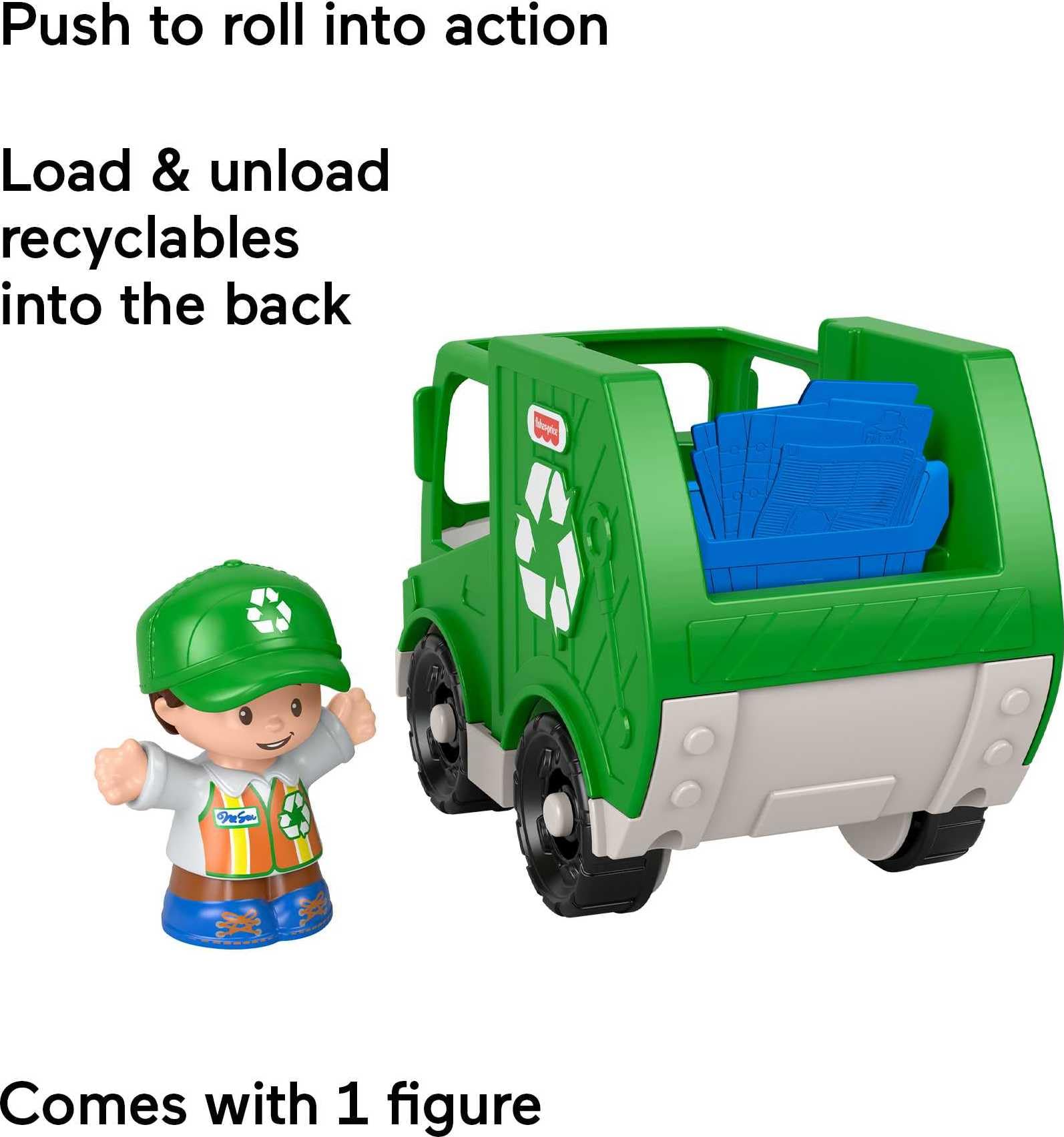 Recycle bin accessory enhances pretend sorting and cleanup play.