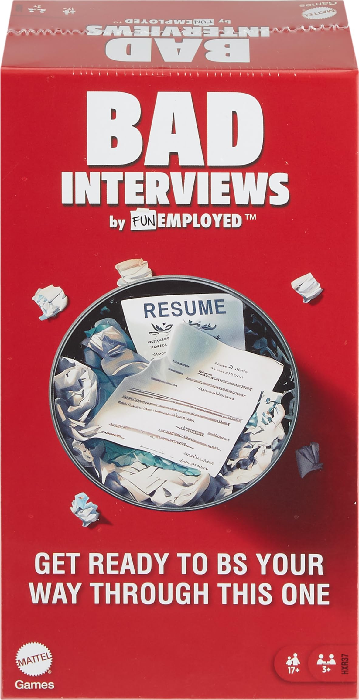 Mattel Games Bad Interviews card pile, ready for witty applicant pitches and playful competition