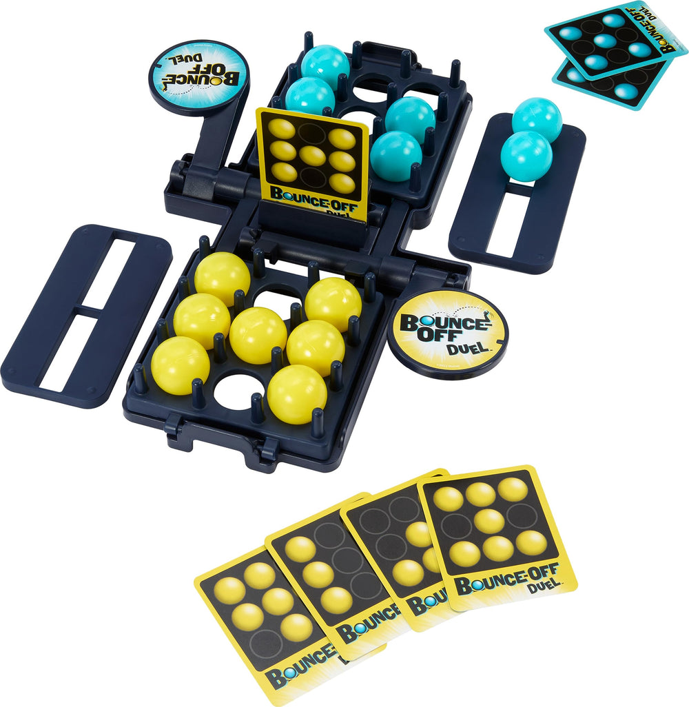 Mattel Games Bounce-Off Duel challenge card shows patterns for engaging play.