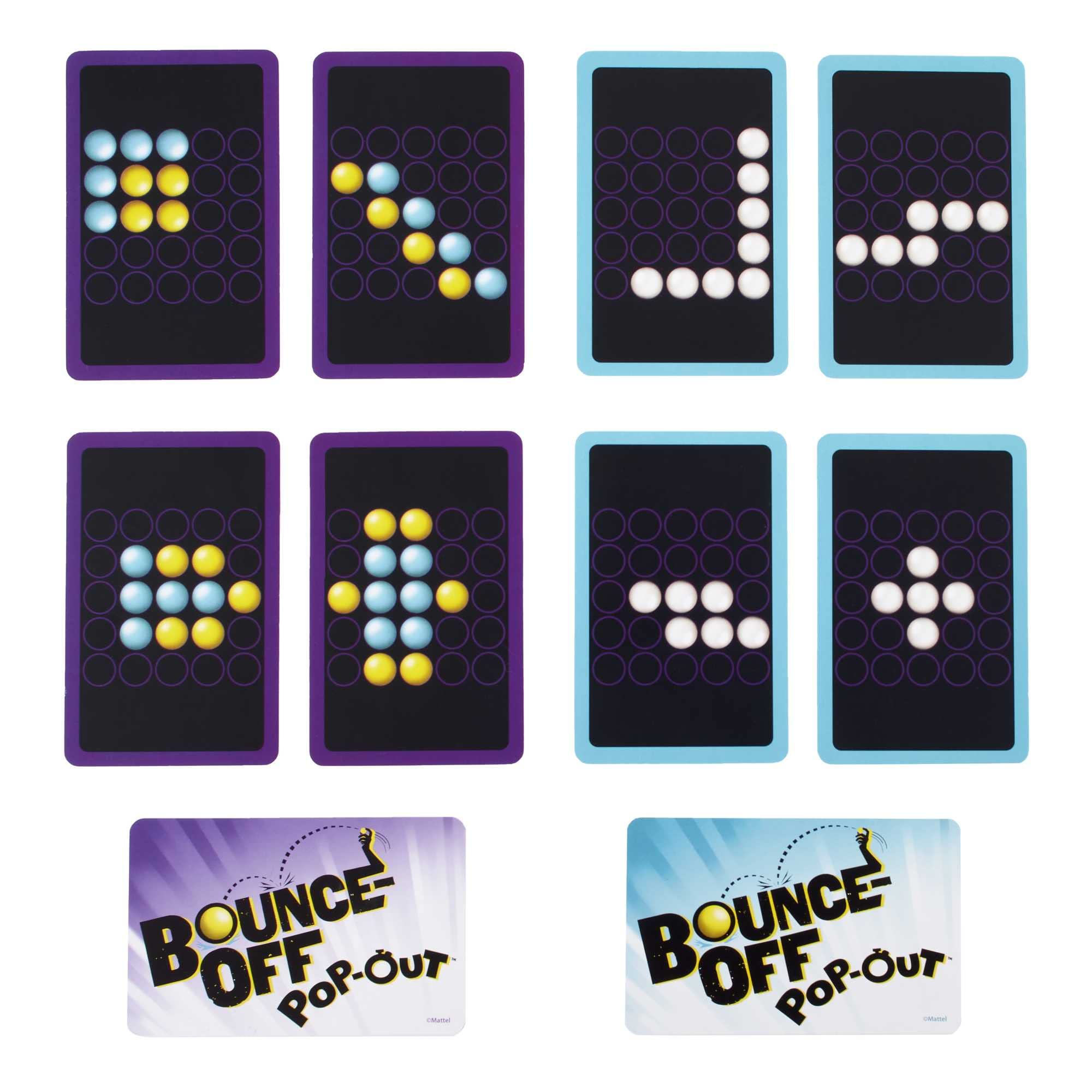 Mattel Games Bounce-Off Pop-Out balls in flight showcase rapid toss-and-match gameplay.