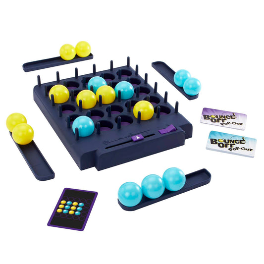 Mattel Games Bounce-Off Pop-Out timer and card setup for quick, energized rounds.