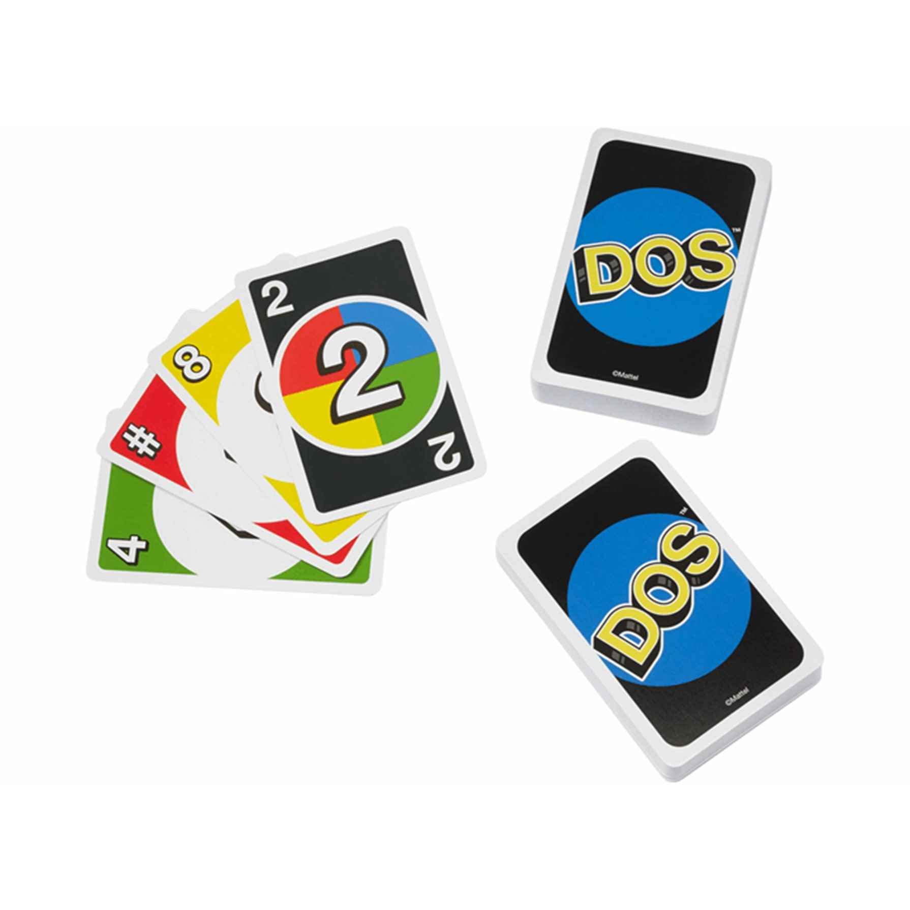 Players match numbers and colors in Mattel DOS for strategic play.