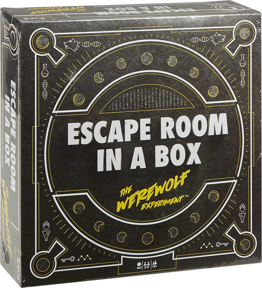 Mattel Games Escape Room Werewolf Experiment box, ready for a home team challenge.
