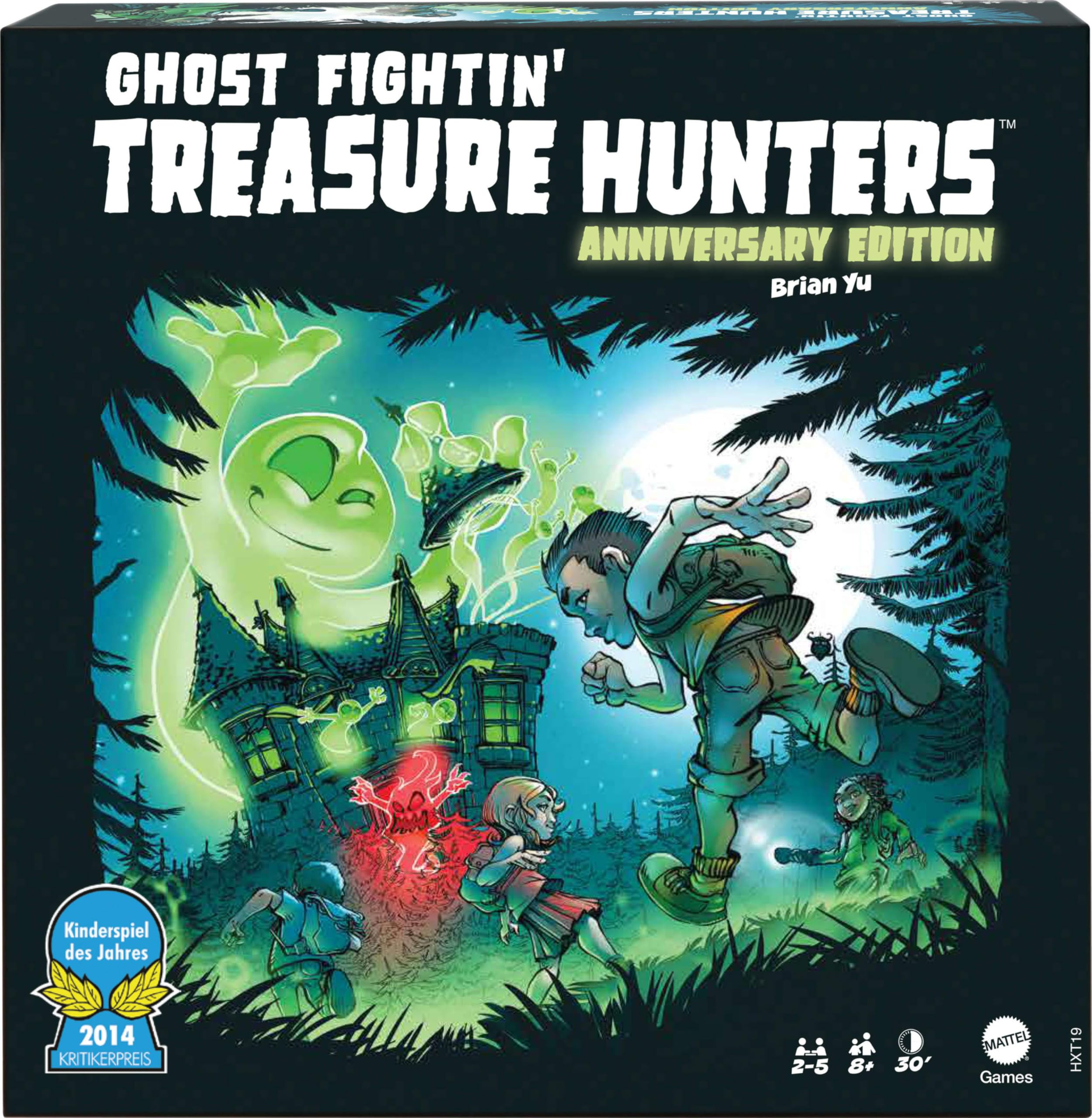 Mattel Games Ghost Fightin’ Treasure Hunters Anniversary box front sparks family game night with a spooky vibe.