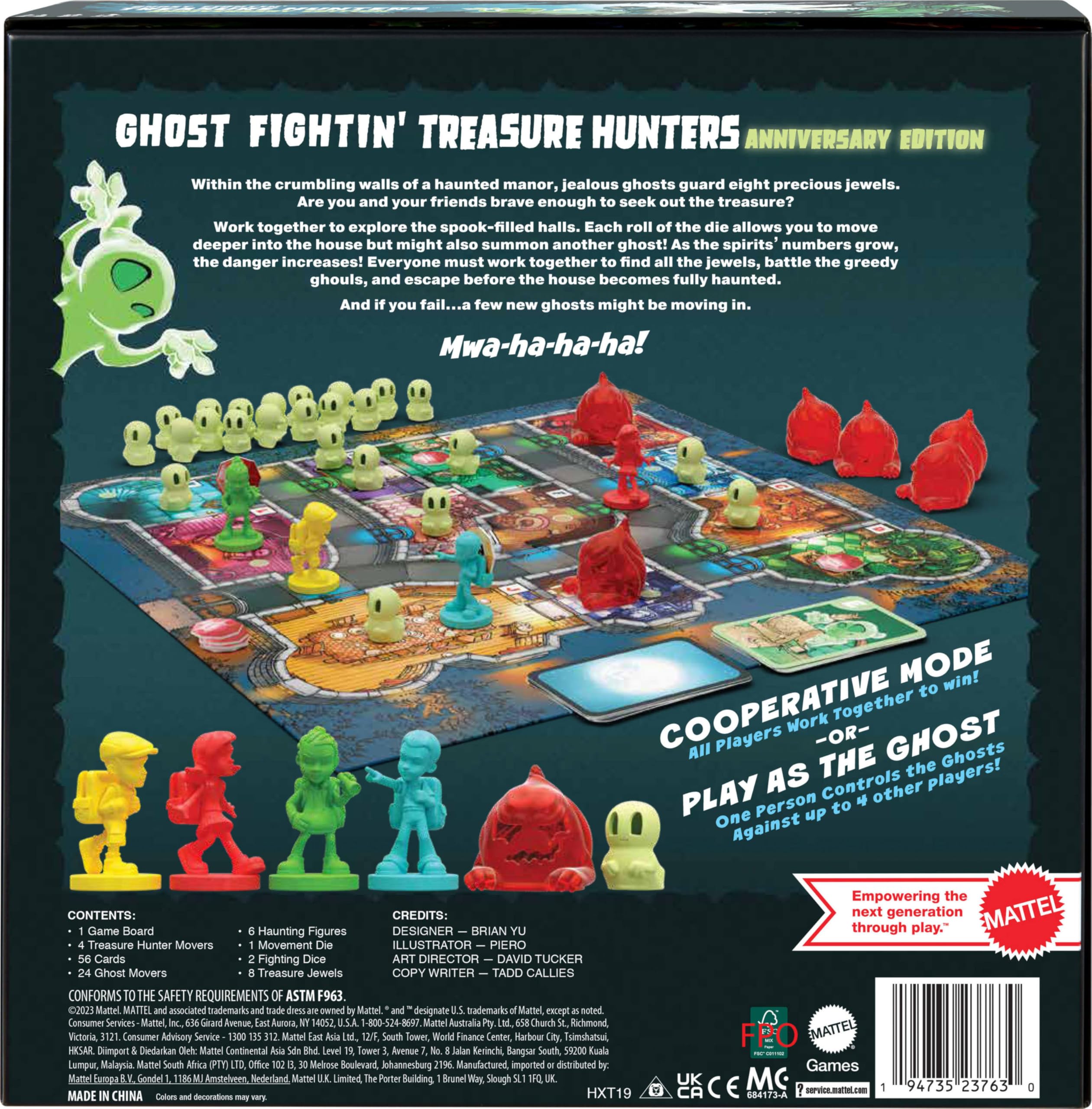 Mattel Games Ghost Fightin’ Treasure Hunters Anniversary game board shows cooperative paths for teamwork and strategy.