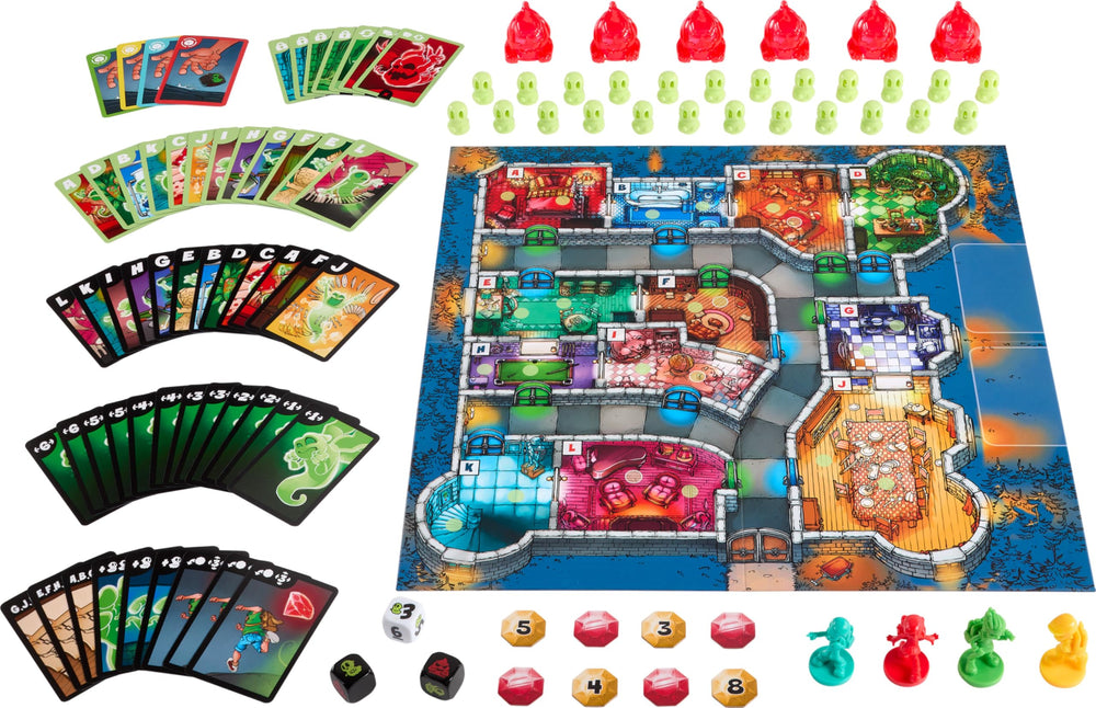 Mattel Games Ghost Fightin’ Treasure Hunters Anniversary player pawns depict kids enjoying collaborative play.