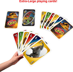 Jurassic World Dominion artwork on Mattel UNO cards enhances theme