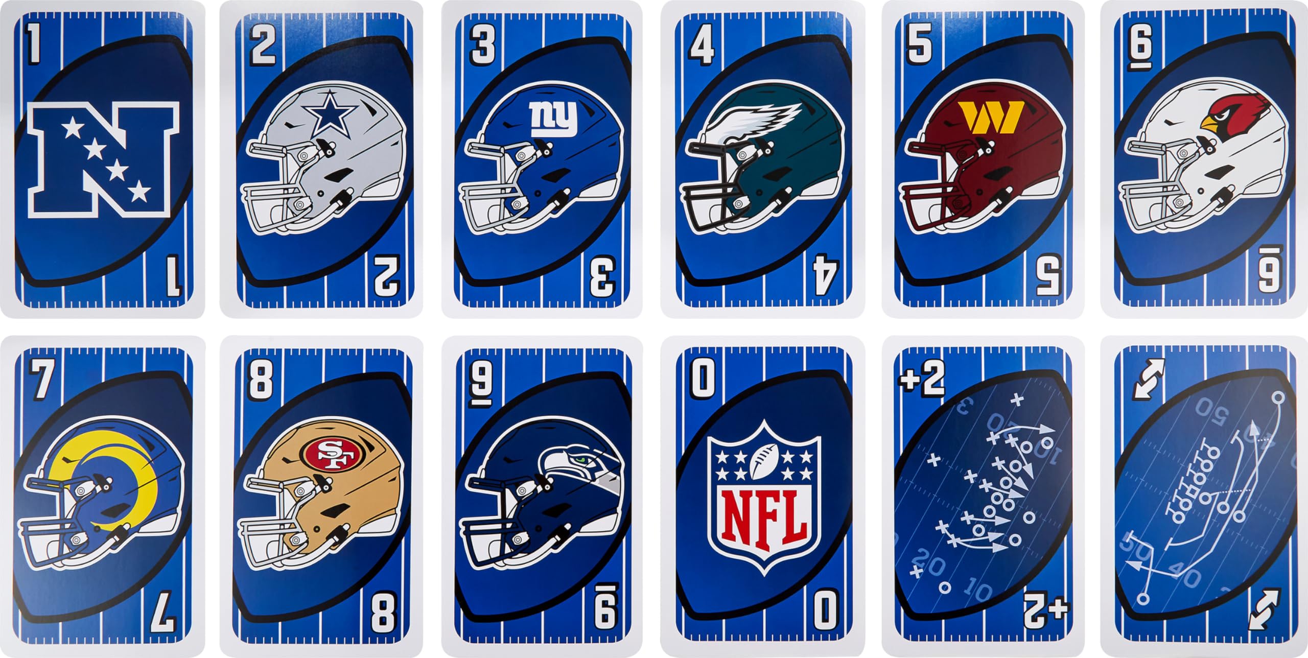 Mattel Games Giant UNO NFL visuals celebrate team pride during game night.