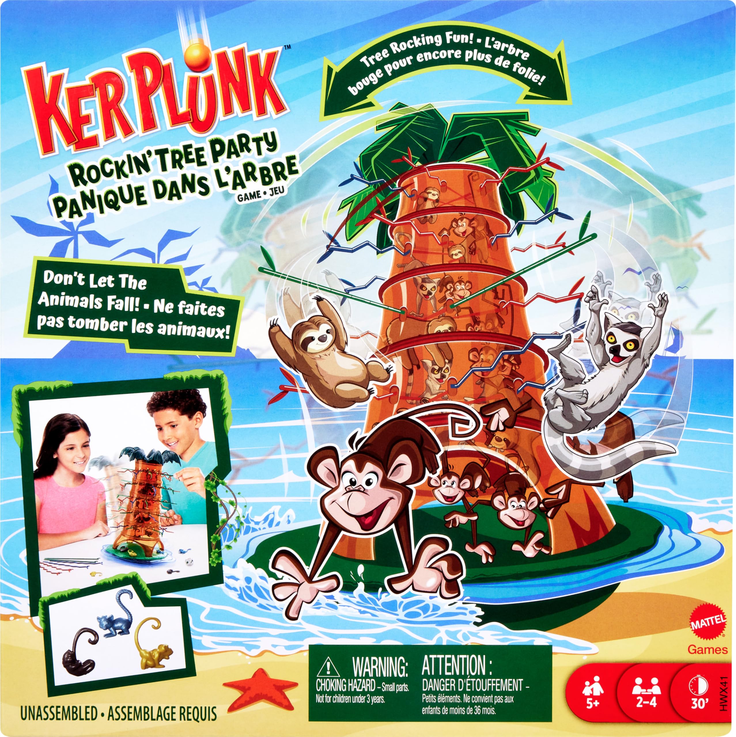 Mattel Games KerPlunk leaf-die helps quick identification without color cues.
